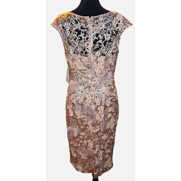 Alex Evenings Womens Rose Gold Lace & Sequin Cap Sleeve Sheath Dress Size 6 - Picture 4 of 15